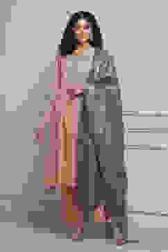 Blush Peach Cotton Tissue Embroidered Dyed Kalidar Suit Set image number 0