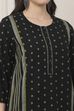 Black Cotton Floral Striped Straight Kurta image number 2
