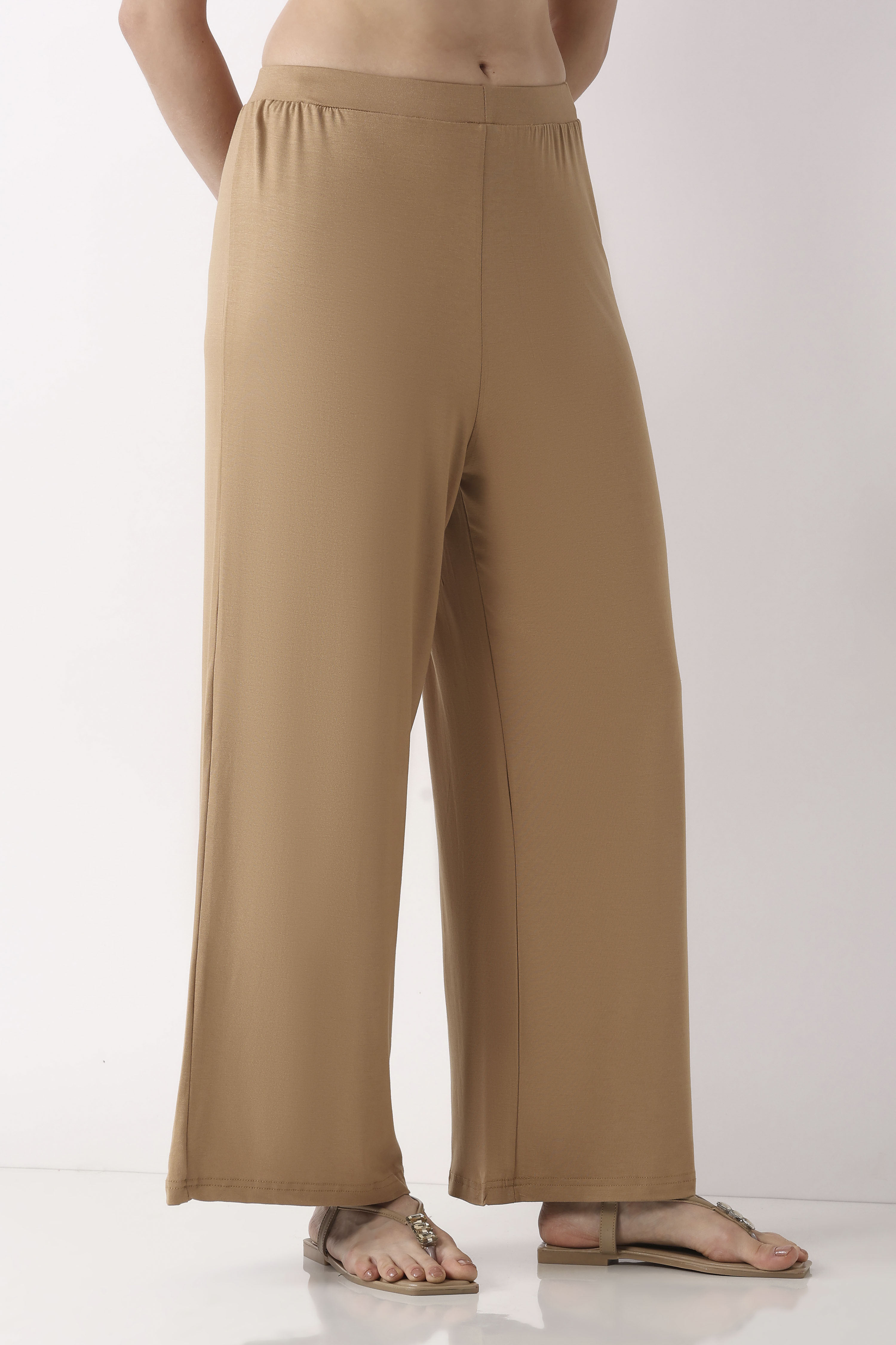Beige Viscose Rayon Straight Palazzos image number 3