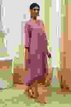 Dull Pink Printed Asymmetric Kurta image number 4