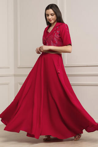 BIBA Fuchsia Viscose Rayon Kalidar Lehenga Set in Fuchsia