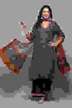 Charcoal LIVA Straight Kurta Palazzo Suit Set image number 0