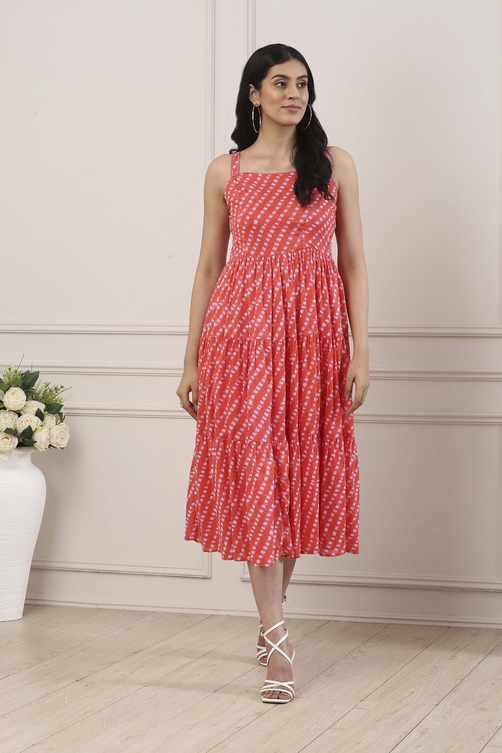 Buy Orange Cotton Geometric Striped Tiered Midi Dress Online at Biba India Buy Orange Cotton Geometric Striped Tiered Midi Dress Online at Biba India