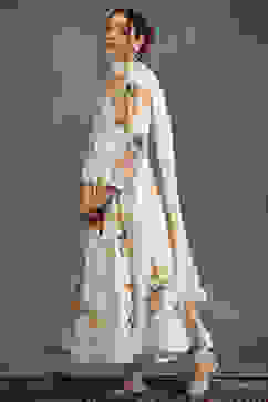 Rohit Bal Off-White Silk Chanderi Floral Printed Anarkali Suit Set image number 3