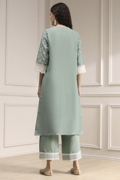 Nude-Toned Chanderi Straight Suit Set image number 4
