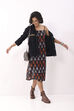 Black Cotton Abstract Strappy Midi Dress image number 7