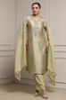 Light Green Viscose Blend Straight Dyed Suit Set