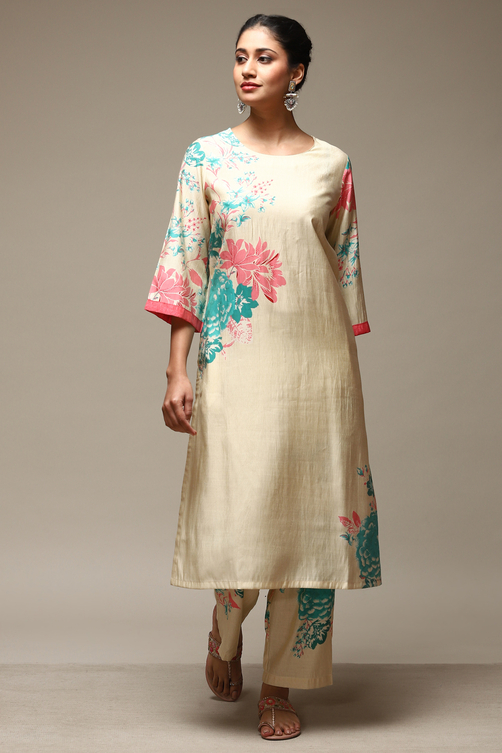 Salmon Viscose Straight Printed 2 Piece Set image number 6