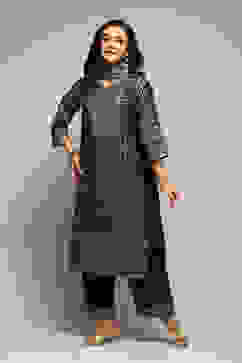 Teal Poly Viscose Straight Kurta Salwar Pant Suit Set image number 5