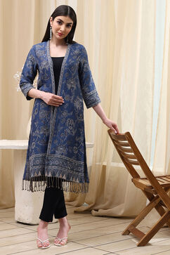 Indigo Poly Mettalic Front Open Yarndyed Shrug image number 0
