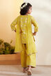 Yellow Floral Motifs Yarndyed Straight Kurta Set image number 5