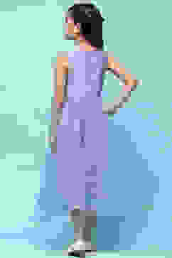 Blue Polyester Gathered Solid Dress image number 3