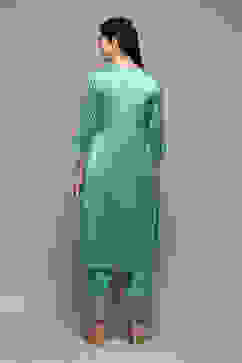 Sea Green Polyester Straight Kurta Salwar Suit Set image number 5