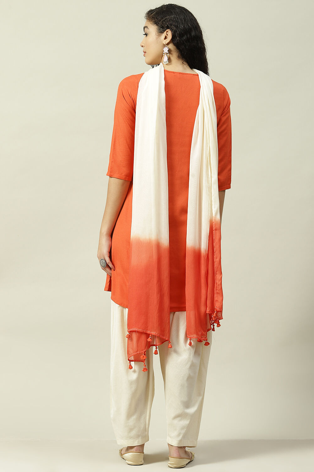 Orange Rayon Straight Kurta Slim Pant Suit Set image number 4