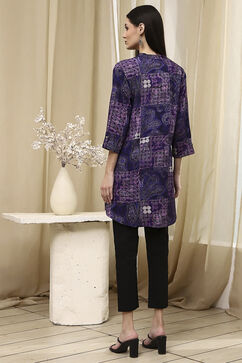 Indigo Blue Viscose Rayon Straight Printed Kurta image number 3