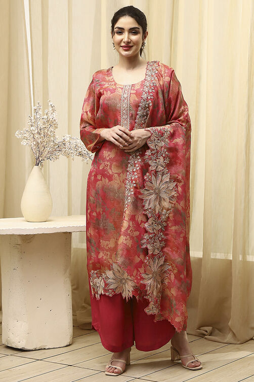 Grey Tissue Printed Embroidered Unstitched Suit Set image number 7