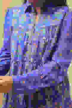 Blue Cotton Printed Shirt-Style Tiered Kurta image number 1