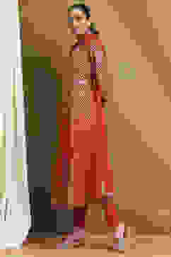 Red Cotton Printed Anarkali Suit Set image number 3