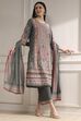 Grey Cotton Printed Straight Suit Set