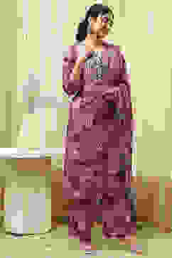 Purple Cotton Unstitched Suit Set image number 6