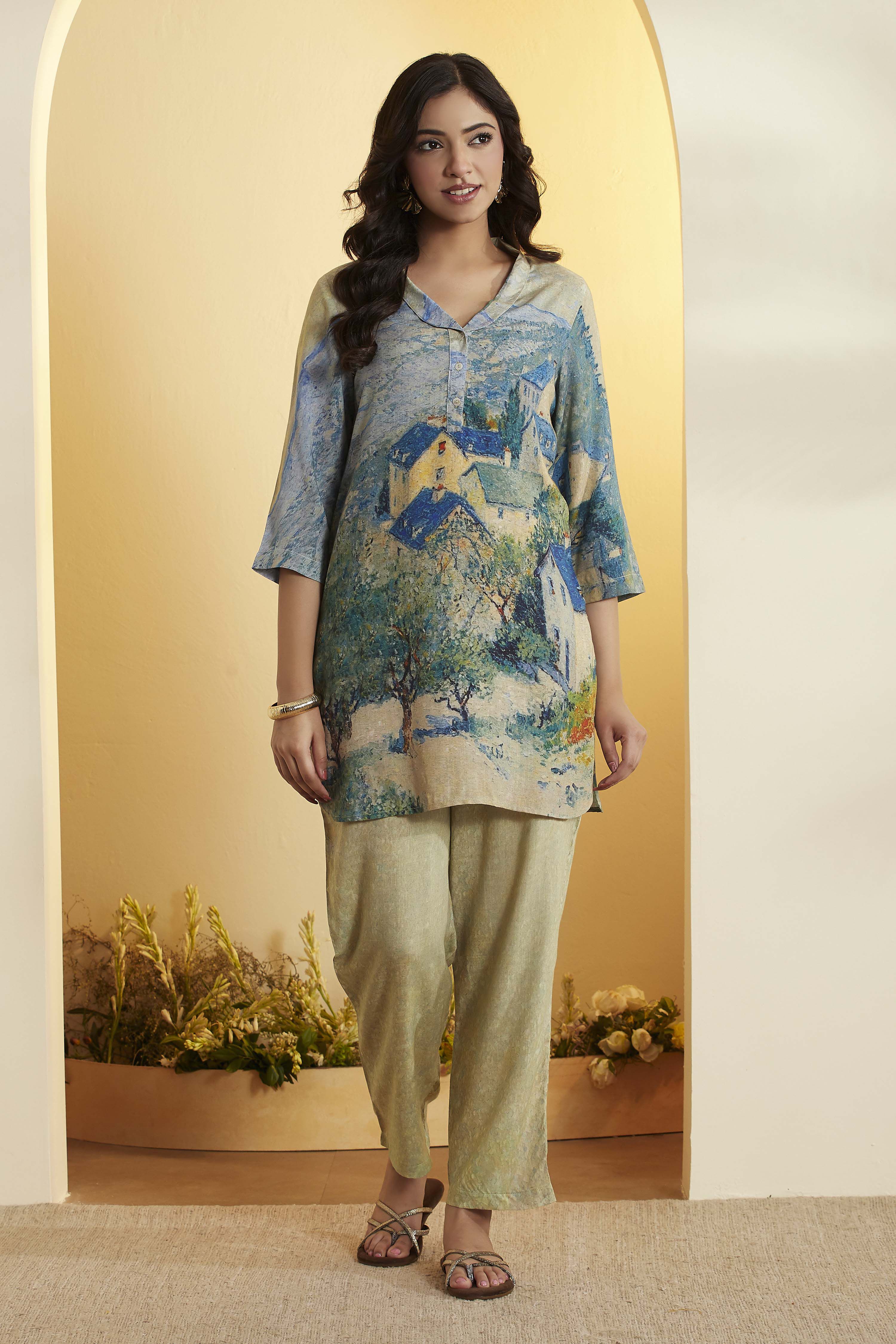 Multicolour Viscose Rayon Graphic Printed Kurta Set image number 6