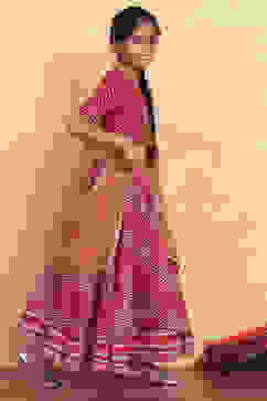 Red Poly Chanderi Printed Lehenga Set image number 5