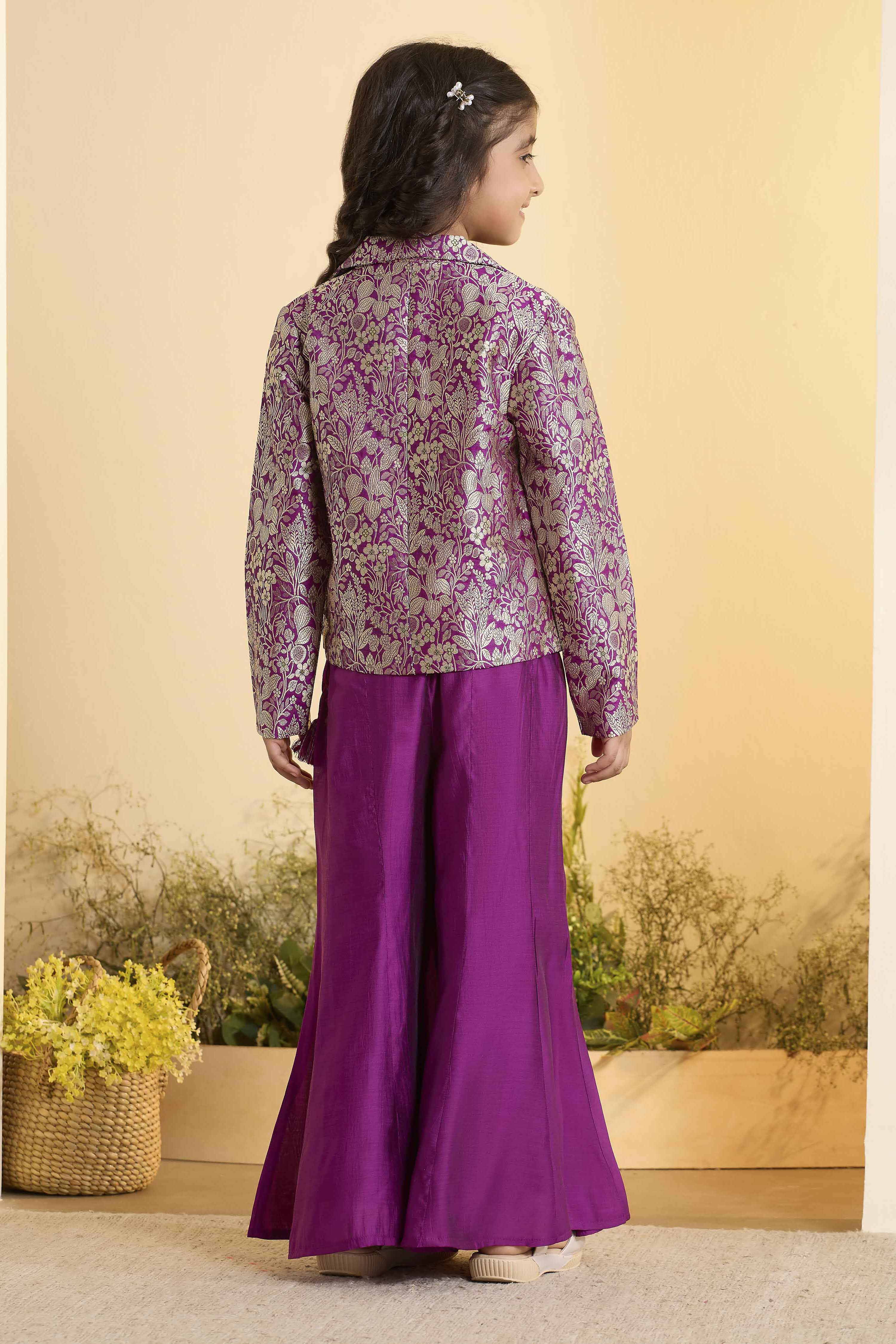 Purple Viscose Rayon Floral 3 Piece Co-ord Set image number 4