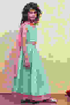 Turquoise Printed Flared Lehenga Set image number 5