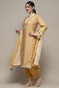 Beige Muslin Unstitched Suit set image number 5