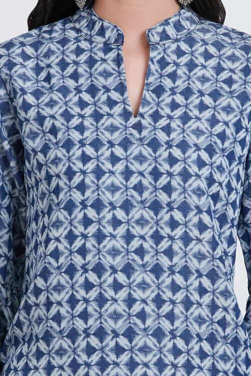 Denim Blue Cotton Straight Printed Kurta image number 1