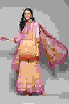 Off White Polyester Straight Printed Kurta Garara Suit Set image number 0