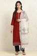 Yellow Cotton Handloom Unstitched Suit Set image number 7