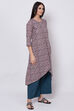 Peach Cotton A-Line Printed Kurta image number 3