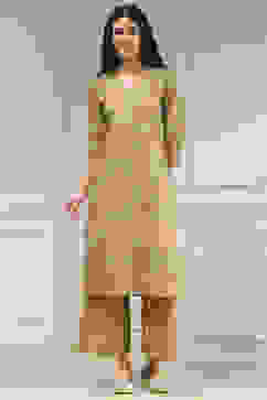 Beige Cotton Printed Straight Kurta image number 5