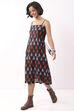 Black Cotton Abstract Strappy Midi Dress image number 2