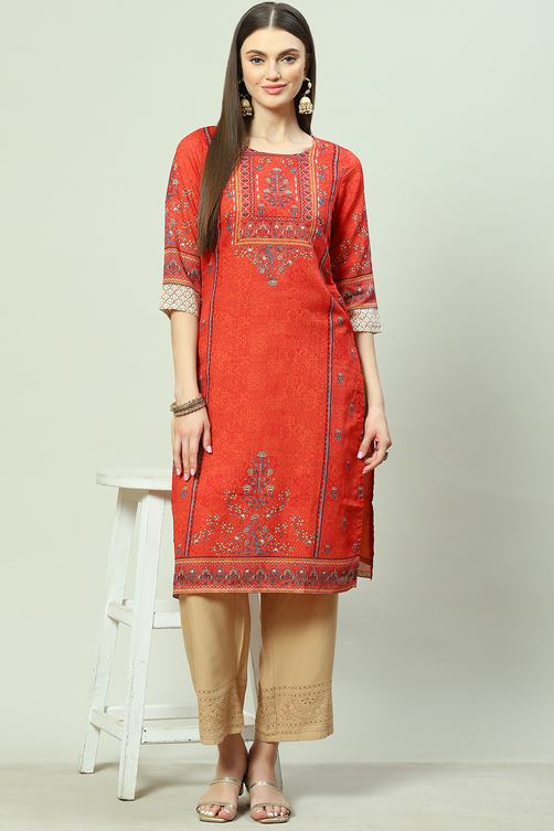 Dark Green A-Line Cotton Kurta image number 3