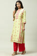 Lime Cotton Straight Kurta image number 2