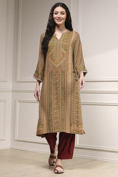 Green Viscose Rayon Straight Printed Kurta image number 6