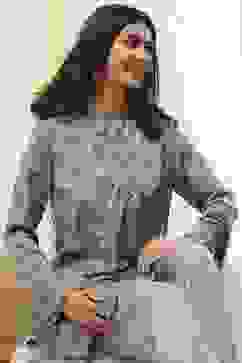 Grey Art Silk Straight Suit Set image number 7