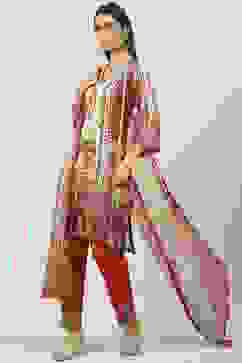 Maroon Silk Blend Straight Kurta Slim Pants Suit Set image number 7