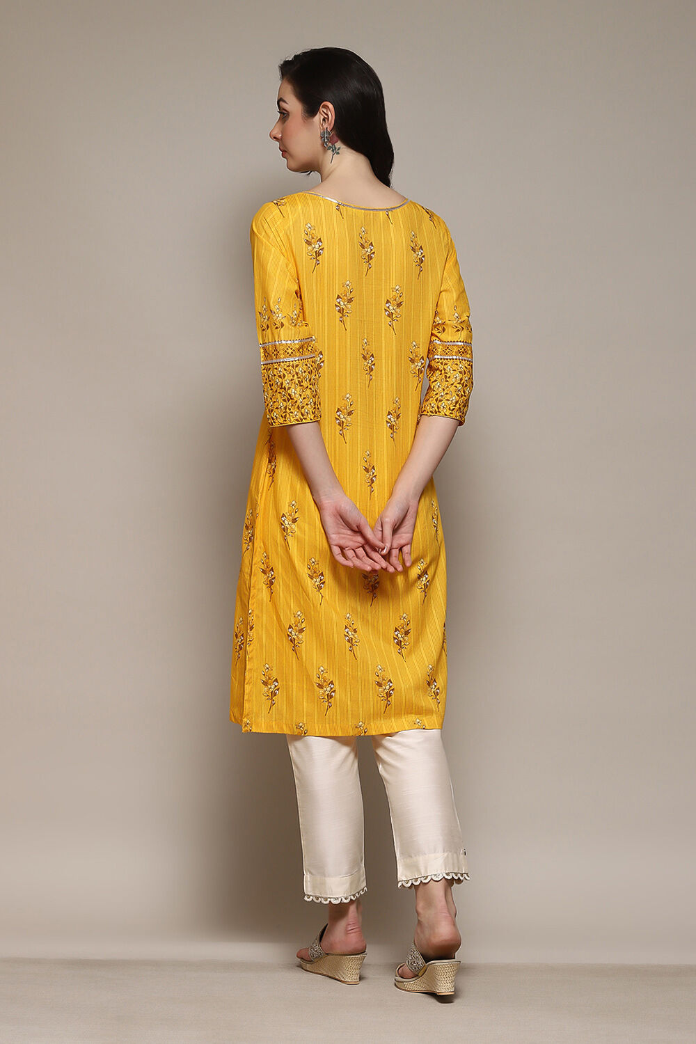 Green Cotton Straight Printed Kurta image number 4