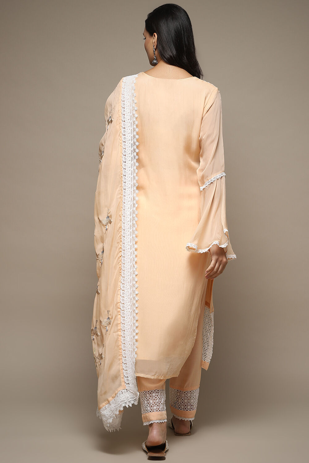 Peach Organza Lace Unstitched Suit Set image number 5