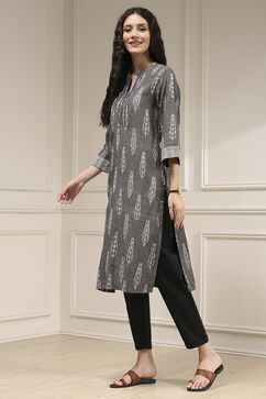 Grey Cotton Straight Yarndyed Kurta image number 2