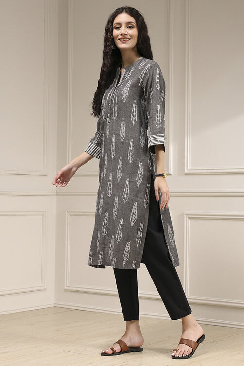 Grey Cotton Straight Yarndyed Kurta image number 2