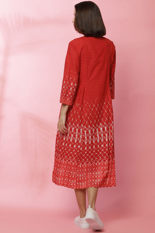 Mustard Rayon A-Line Printed Dress image number 5
