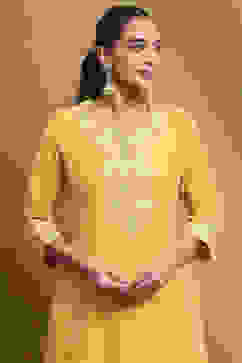 Yellow Printed Kalidar Suit Set image number 1