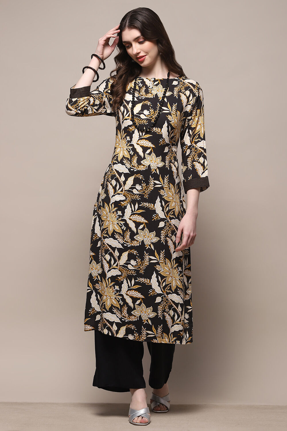 Black Rayon Straight Kurta Set image number 0