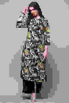 Black Rayon Straight Kurta Set image number 0