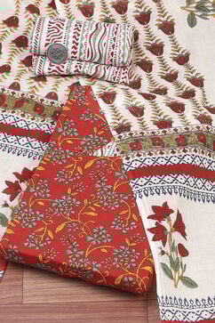 Pink Cotton Screen Print Unstitched Suit Set image number 0