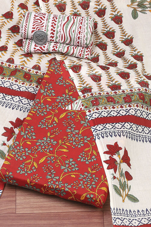 Royal Blue Cotton Screen Print Unstitched Suit Set image number 0